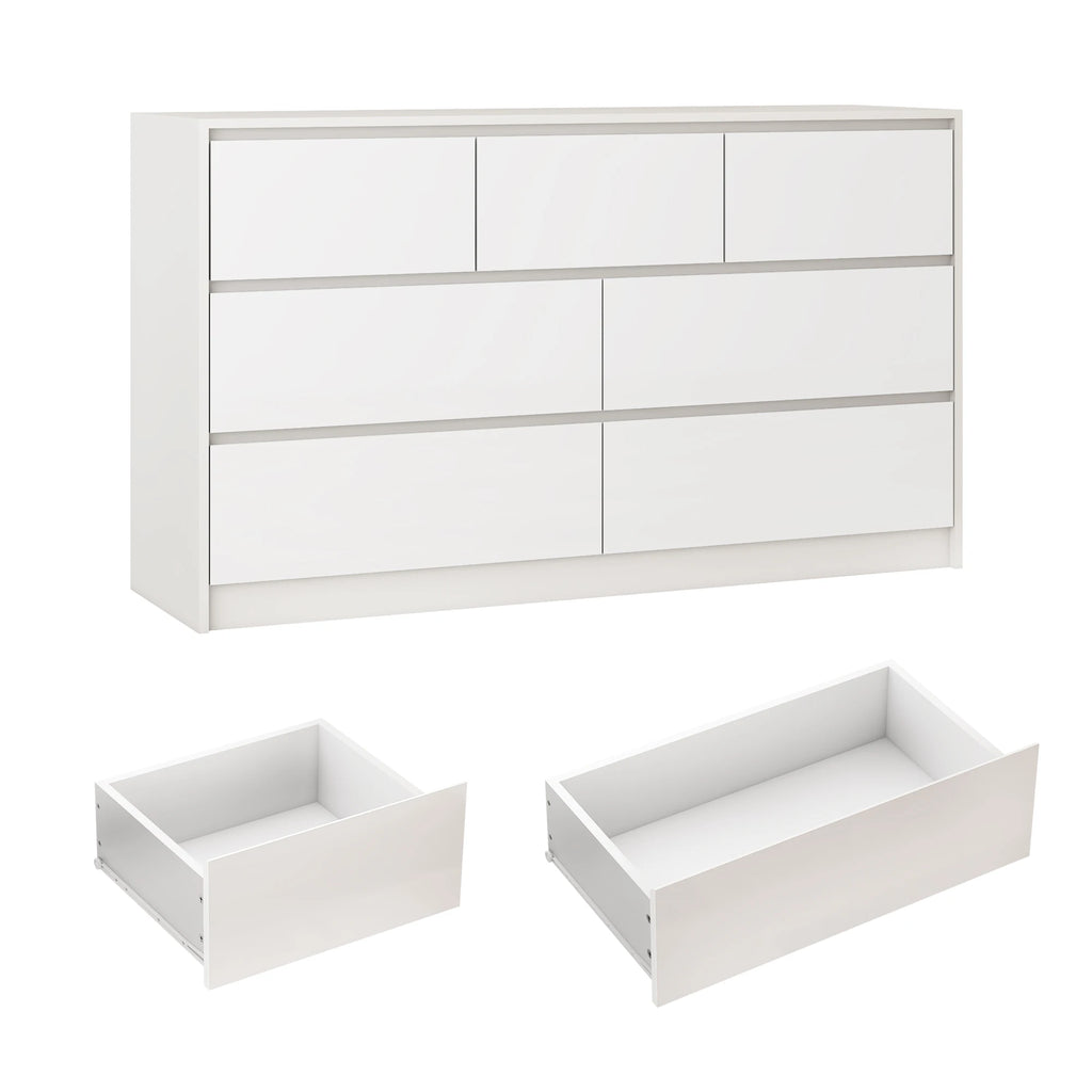 7 Drawer Dresser for Bedroom, 55'' Modern Chest of Drawers for Closet, Wide Drawer Organizer Cabinet for Living Room White/Black