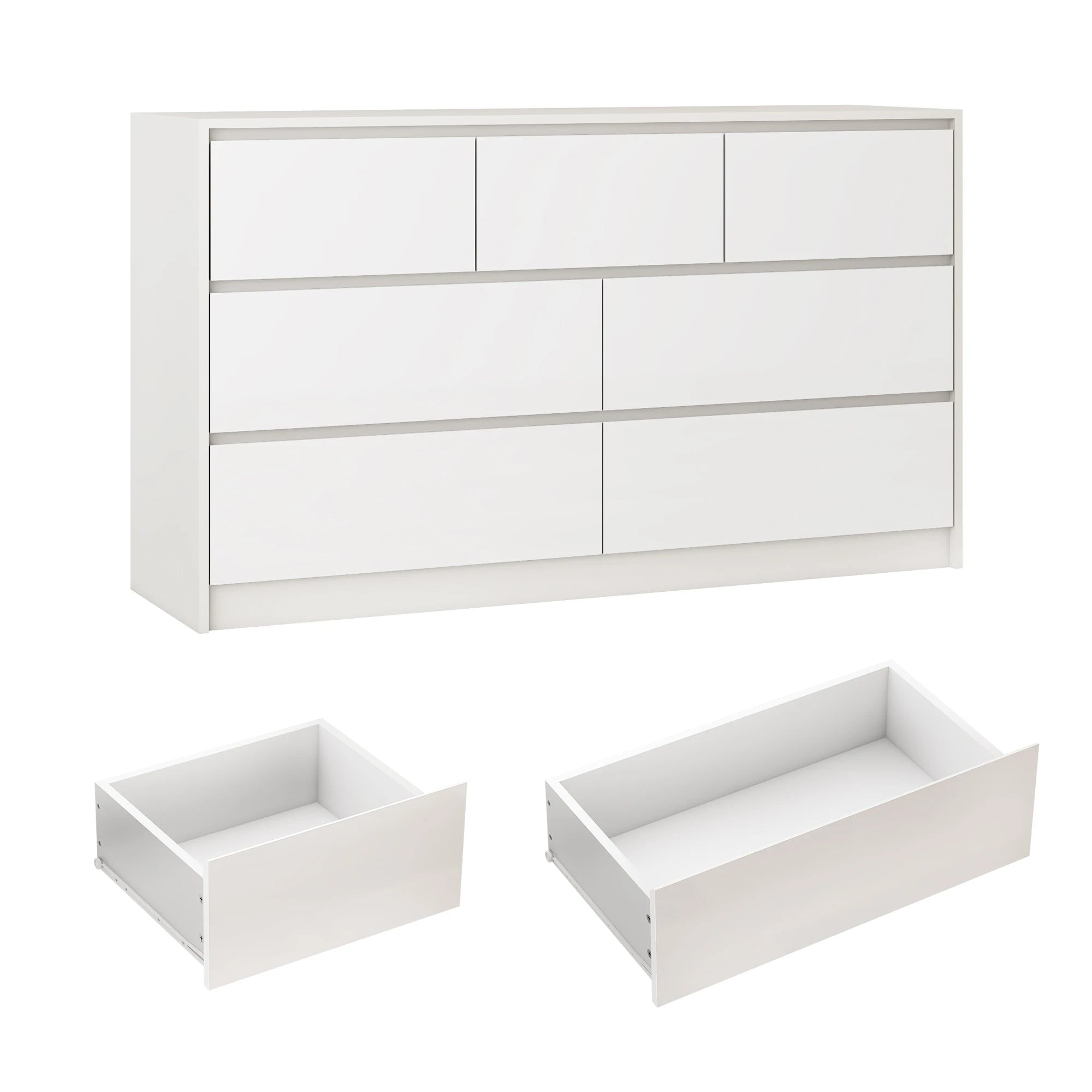 7 Drawer Dresser for Bedroom, 55'' Modern Chest of Drawers for Closet, Wide Drawer Organizer Cabinet for Living Room White/Black