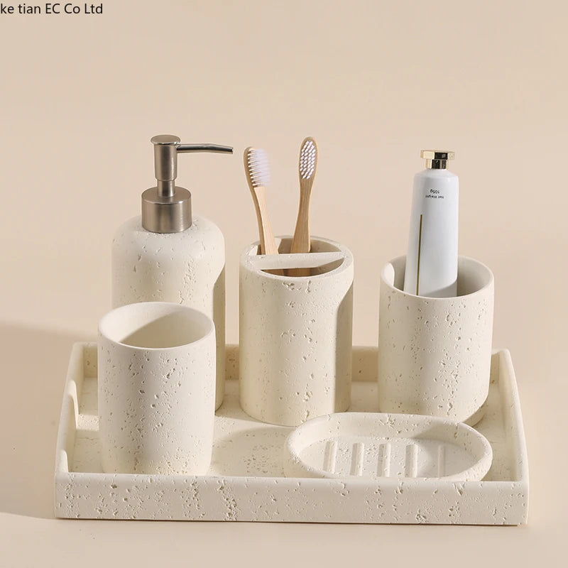 Wabi-sabi European Home Bathroom Set Hotel Electric Toothbrush shelf Bathroom Lotion bottle Toothbrush holder tray Toiletry set