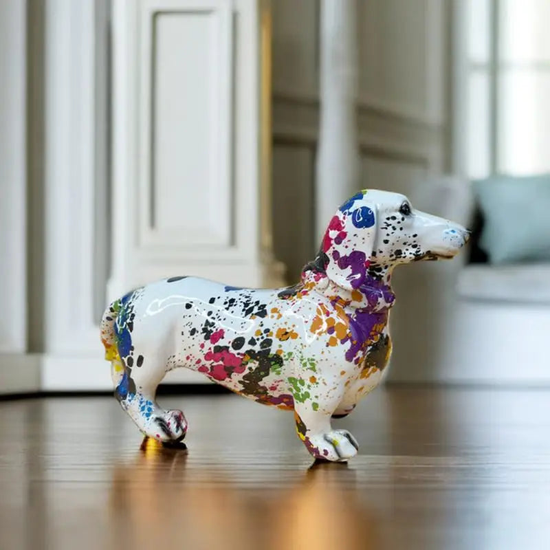 Colorful Graffiti Art Dachshund Dog Decoration Home Office Collection Decoration Tabletop Resin Crafts Miniature Statues