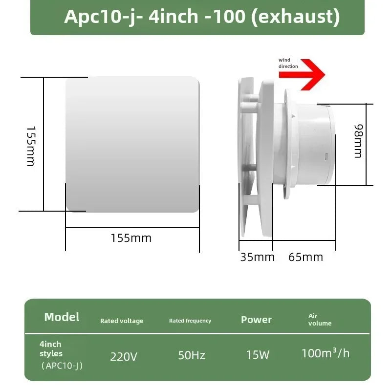 4/6 inch 220V Home Bathroom Kitchen Bedroom Toilet Low Noise Ventilato
