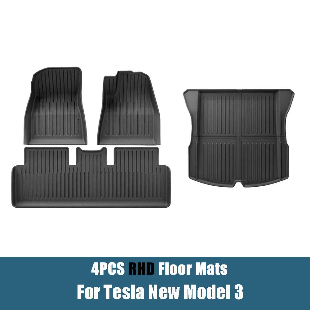 Floor Mats For Tesla Model 3 Highland 2025 All Weather Front Rear Cargo Liner Mat, Waterproof Anti-Slip Mats Accessories
