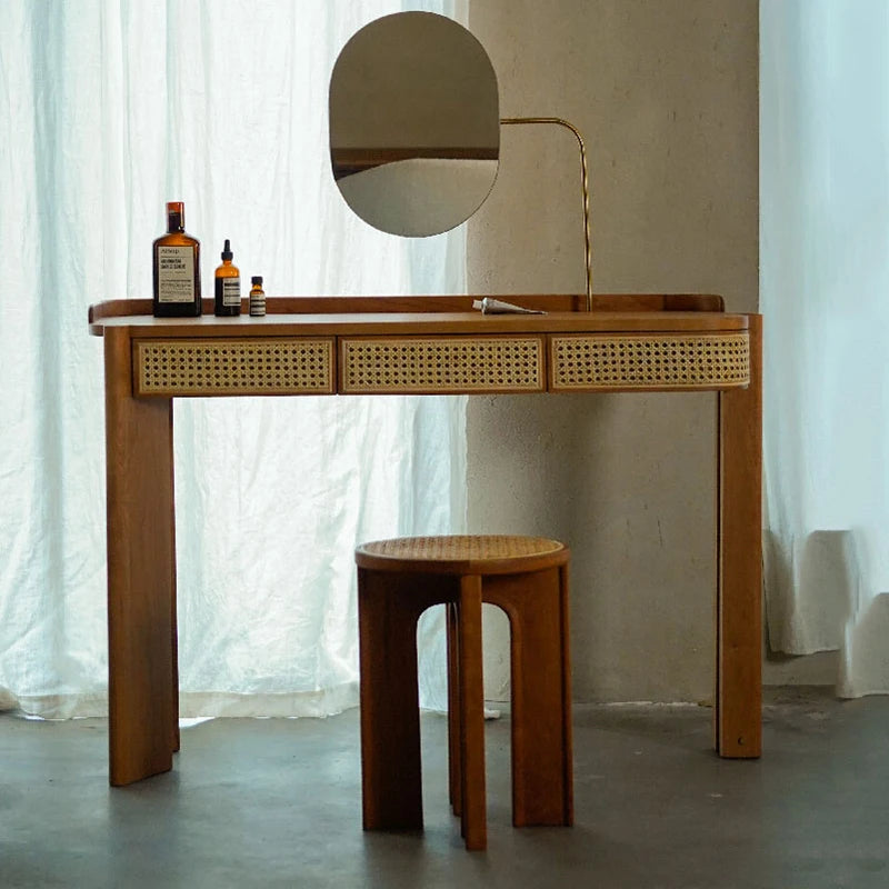 Simple Rattan Vanity Tables Woman Brown Adult Unique Makeup Desk Dressers Drawers Mirror Storage Penteadeira Furniture Home