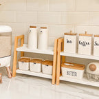 Japanese Minimalist Bamboo Kitchen Spice Rack Multi-Functional Storage Organizer for Tabletop Counter Shelf