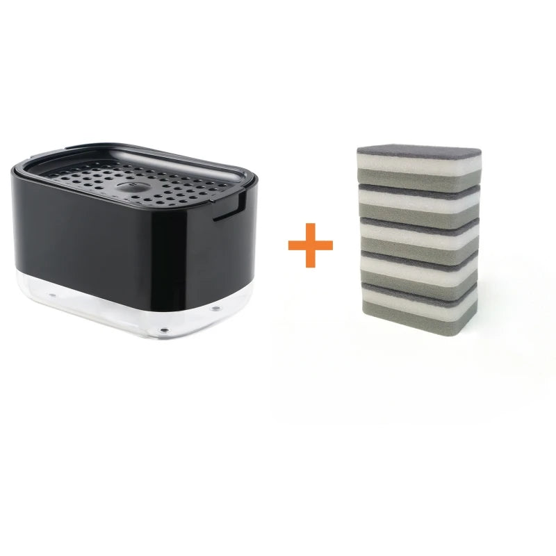Manual Liquid Soap Dispenser Dish Soap Dispenser with Sponge Holder Press Type Cleaning Liquid Container Kitchen Accessories