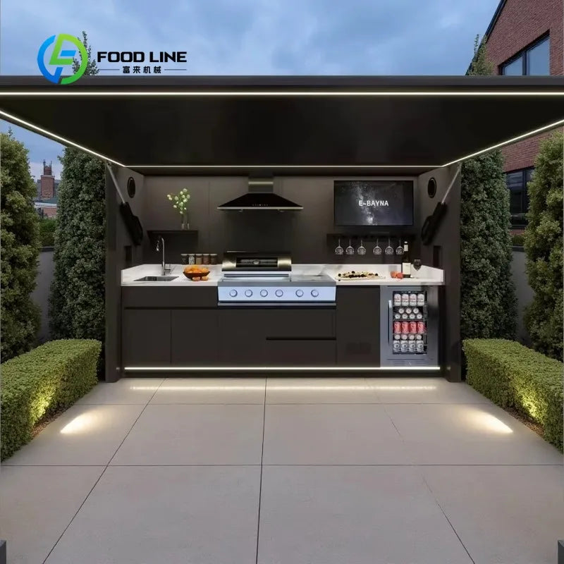 Customized All-in-One Outdoor Cooking Station Complete Kitchen Set with BBQ Grill and Fridge for Yard Patio Outdoor Living