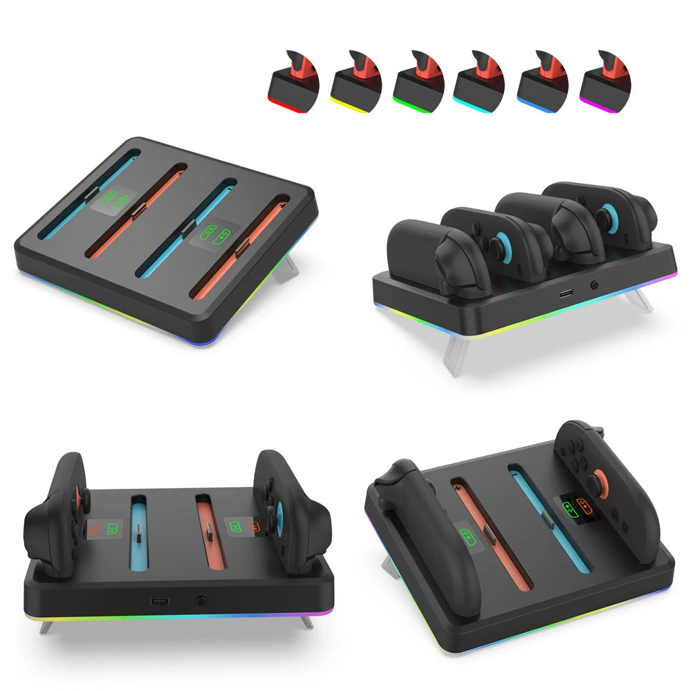 Charging Grip for Switch 2 Joy-Con Accessory Portable Charger Dock with USB-C Cable Charger Indicator Handle Bracket Stand ﻿