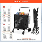 VEVOR Folding Shopping Cart with Removable Waterproof Liner 106/330LBS Large Capacity 360° Swivel Wheels Dense Metal Mesh Base