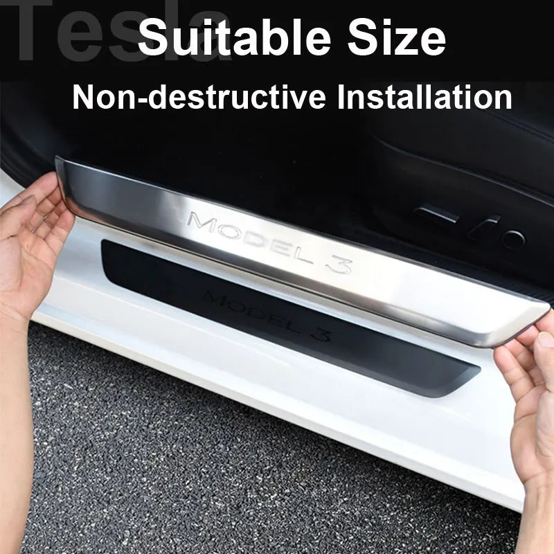 Model Y 2024 Door Sill Protection Strip for Tesla  Model 3 2023 Front Rear Stainless Pedal Decoration Wrap Cover Car Accessories