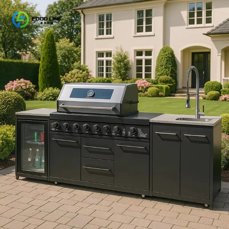 Customized Outdoor Kitchen Garden Outdoor Furniture Set Stainless Steel Outdoor Kitchen Bbq Island with Built-in Gtill & Sink