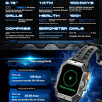 Men's Rugged Smart Watch 2.13" AMOLED HD Touch Screen Heart Rate Monitor 10M Waterproof 1000mAh Compass Outdoor Sports Watch