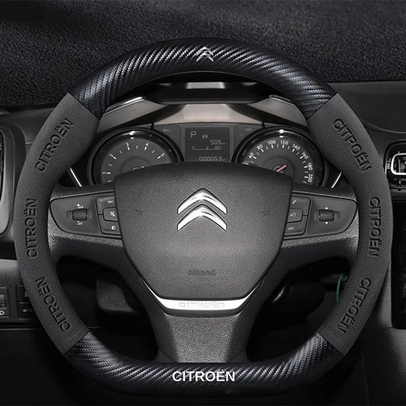 For Citroen C1 C2 C3 C4 C5 C6 VTS Xsara C-Crosser Berlingo Jumpy Carbon fiber Suede Car Steering Wheel Cover Auto Accessories