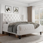 Velvet Platform Bed Frame with Button Tufted Headboard, Upholstered Bed Frame with Solid Wooden Slats, 8" Underbed Space