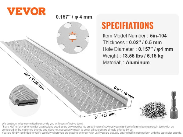 VEVOR Gutter Guard 5/6in Aluminum Leaf Filter DIY Gutter Cover 13/26/52 PCS Raptor Gutter Guards Fits Any Roof or Gutter Type