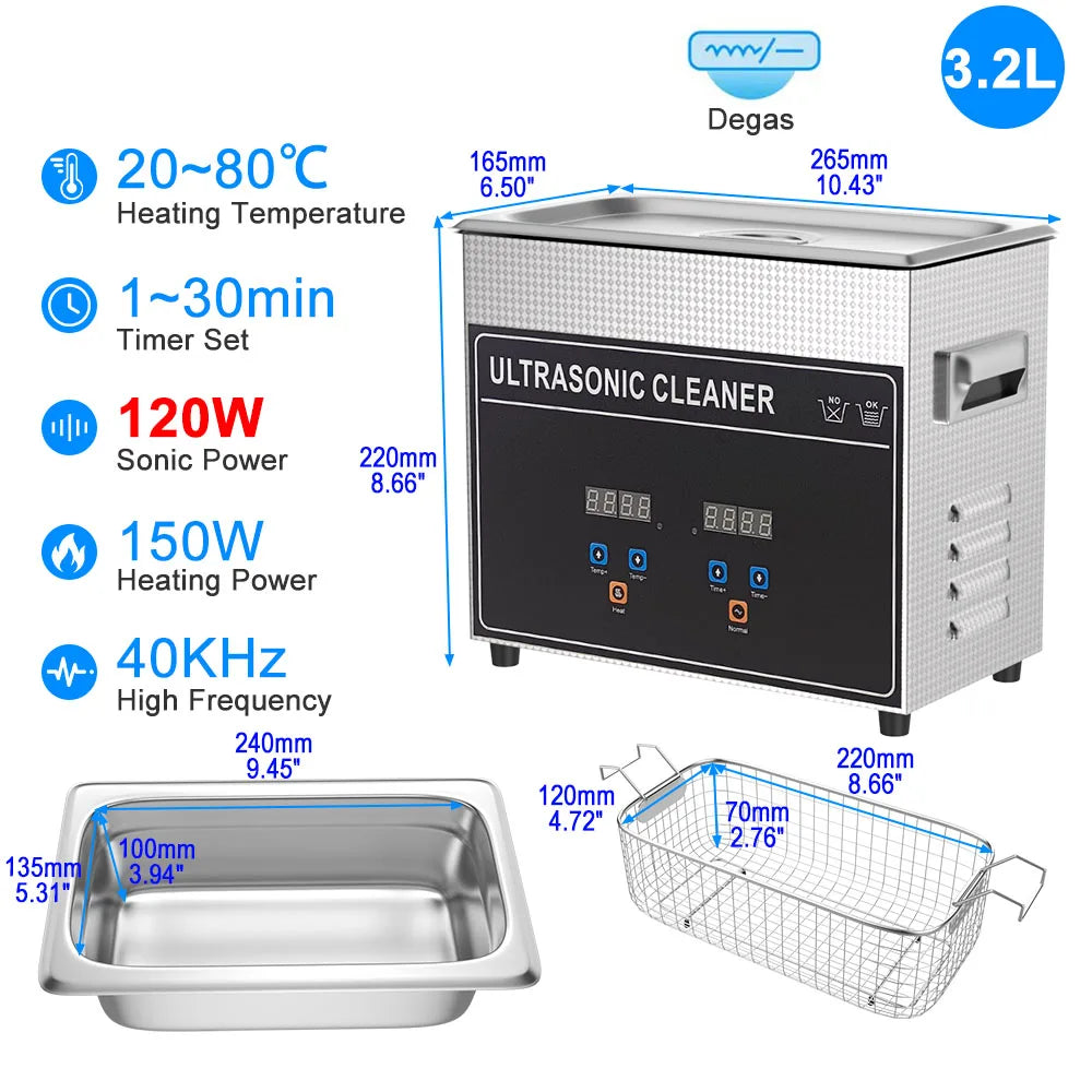 Ultrasonic Cleaner 1L 2L 3L 6L 10L 22L 30L Ultrasonic Bath EU UK Plug Portable Heated 600W Cleaning Washing Ultrasound Machine