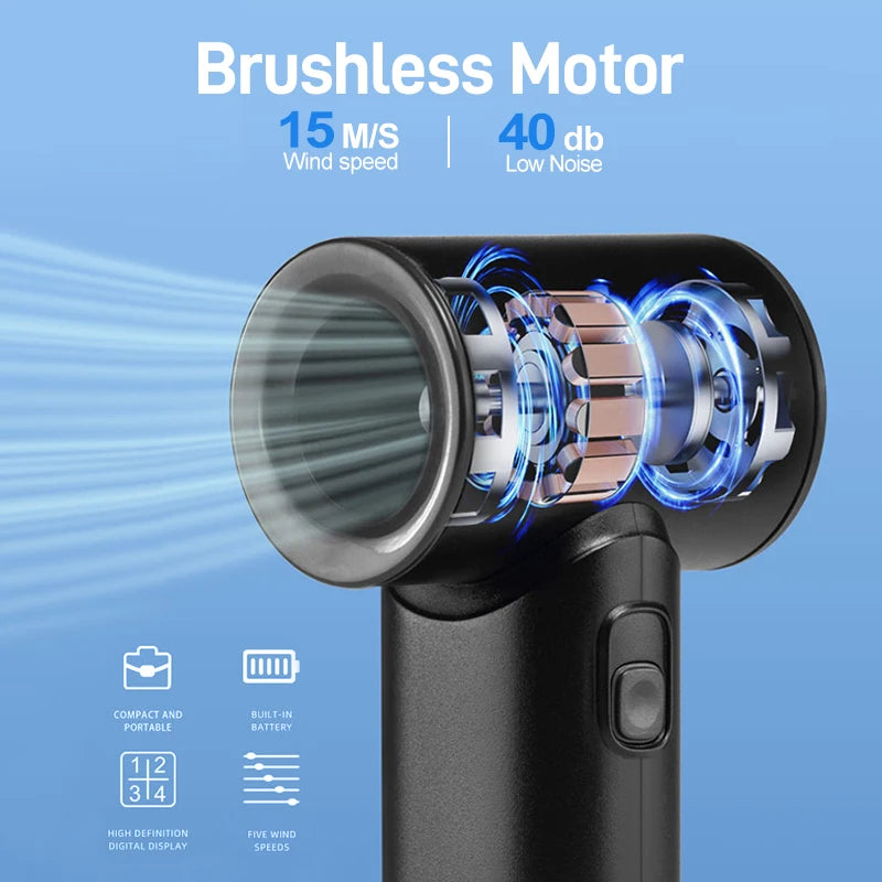 Handheld Turbo Fan Portable Strong Wind Adjustable 5 Speeds 3000mAh US