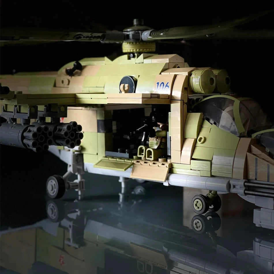 Sluban MI-24 Gunship New Military Helicopter Building Blocks Set Modern Armed Forces Model DIY Bricks Kit for Kids Birthday Toys