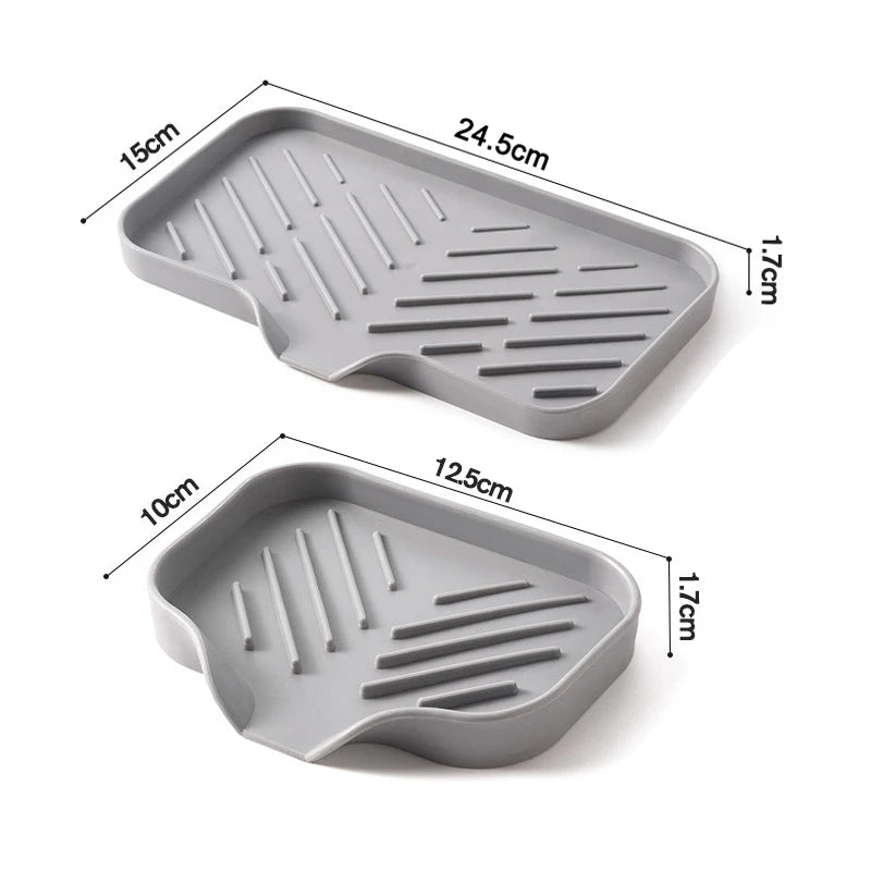 Kitchen Sink Silicone Tray With Drain Soap Sponge Storage Holder Countertop Sink Scrubber Brush Soap Storage Rack