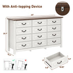 Large Dresser with 12 Drawers for Bedroom, 63'' Long Modern Wood Dresser Chest of Drawers, Storage Cabinet Clothes Organizer