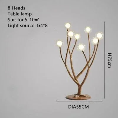 Resin Tree Branch Glass Bubble LED Pendant Chandelier for Retro Home Decor