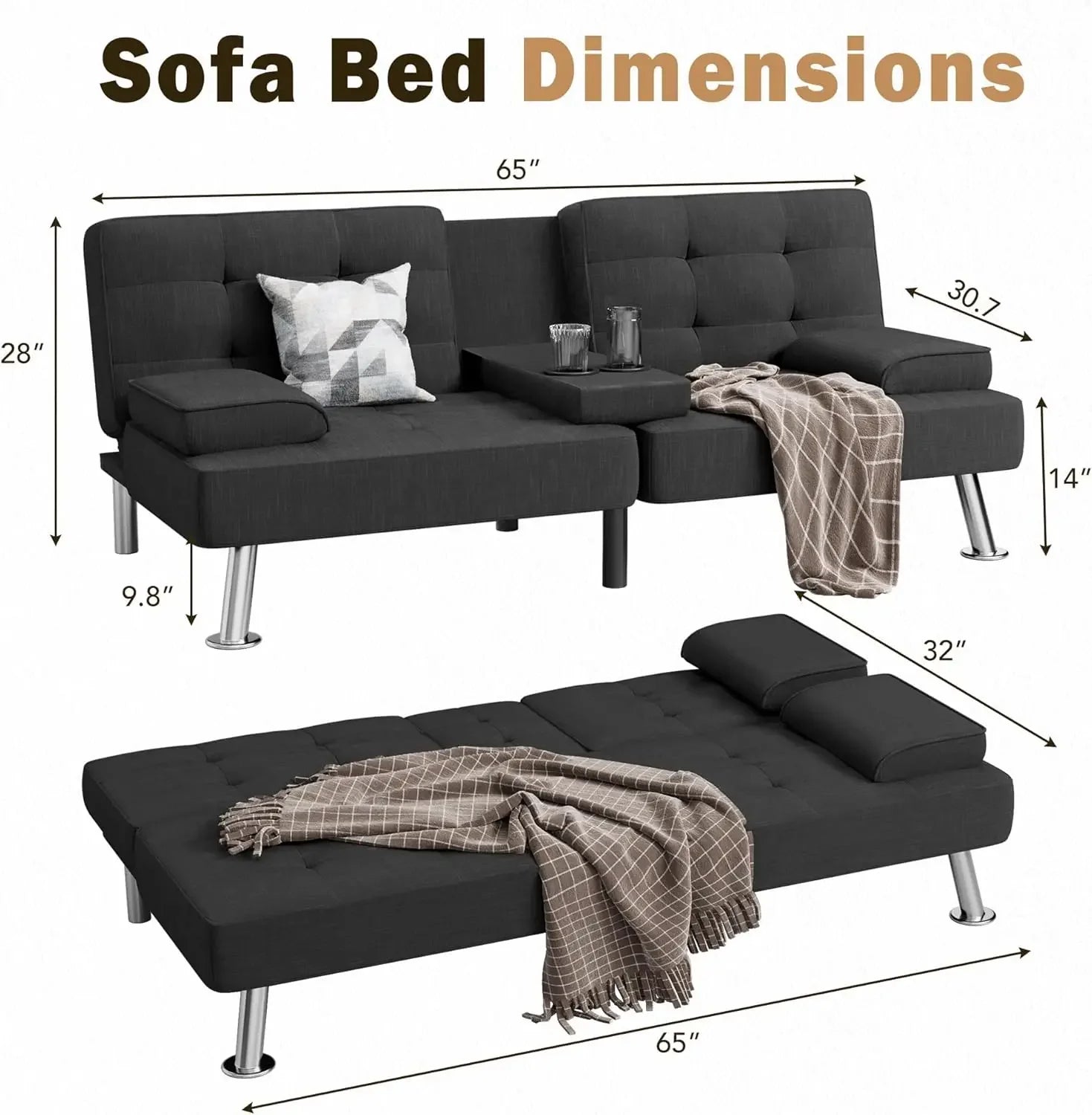 Folding Linen Futon Sofa Bed