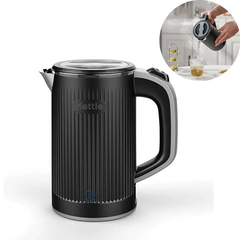 110V/220V Portable Electric Kettle Home Double-layer Stainless Steel Quick Water Boiler Travel Kettle Automatic Power Off 600W