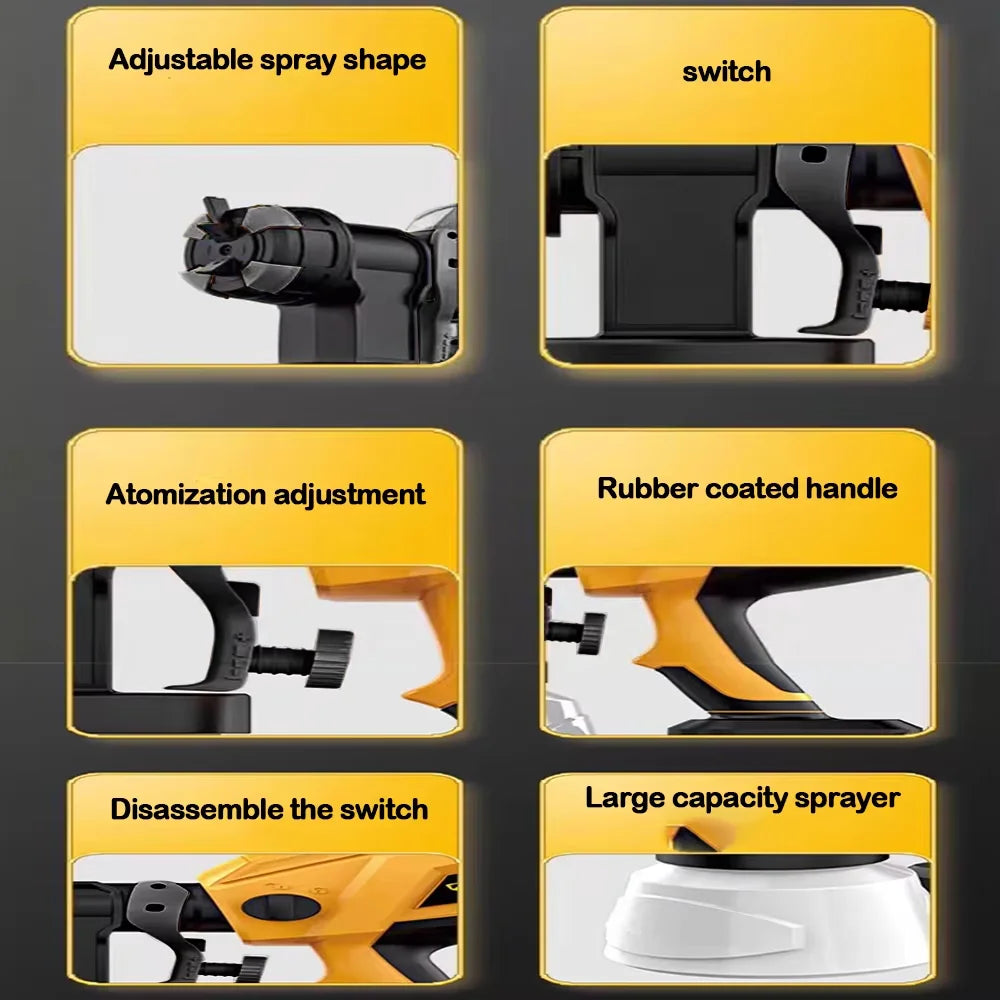 Electric Spray Gun 1000ML Cordless Paint Spray Auto Furniture Steel Coating Airbrush Fit Makita/Dewalt/Milwaukee 20V No Battery