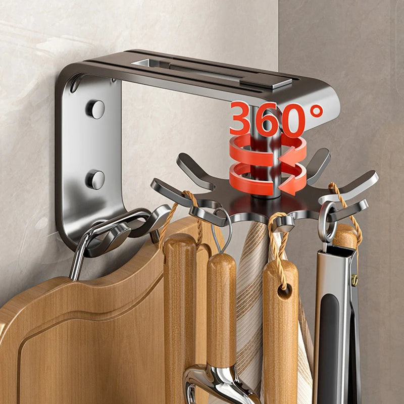 Kitchen Swivel Hook 360 Rotatable Self-Adhesive Hooks Kitchen Hooks For Utensils Wall Mount Hanger With 10 Hooks No Drilling