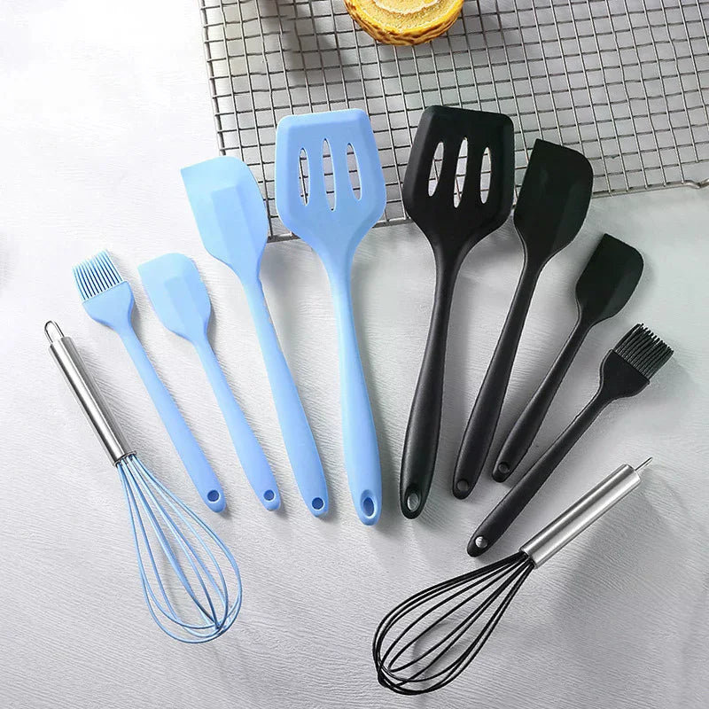 5PCS Silicone Kitchen Cooking Utensils Set Non-Stick Flexible Kitchen Tools With Cake Spatula Whisk Oil Brush And Cooking Shovel