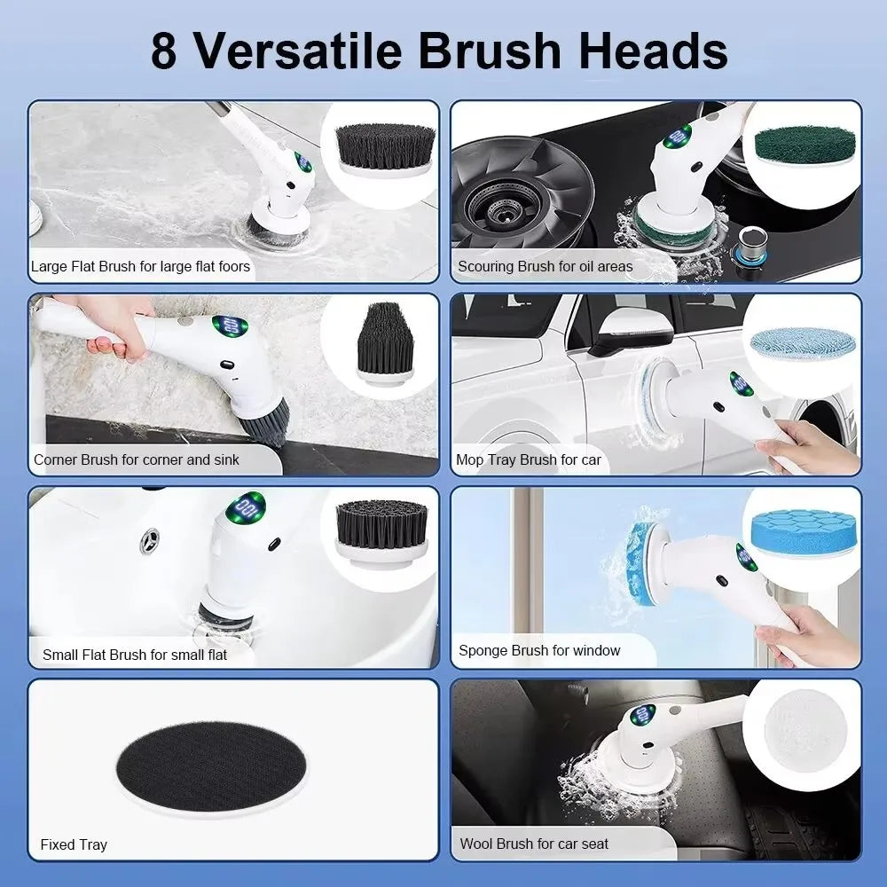 USB Electric Rotary Scrubber Cleaning Brush With LED Night Light Rotatable Household Brush Washing Kitchen Bathroom Windows