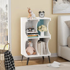 4 Cube Bookcase,White Open Cube Small Bookshelf Circle Arc Storage Shelf Display Cabinet,2 Tiers Modern Wooden Bookcase