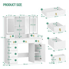 Hzuaneri Dressing Table with Mirror, LED Lighting, Power Strip and Hair Dryer Holder, 3 Colours, Brightness Control, 8 Drawers