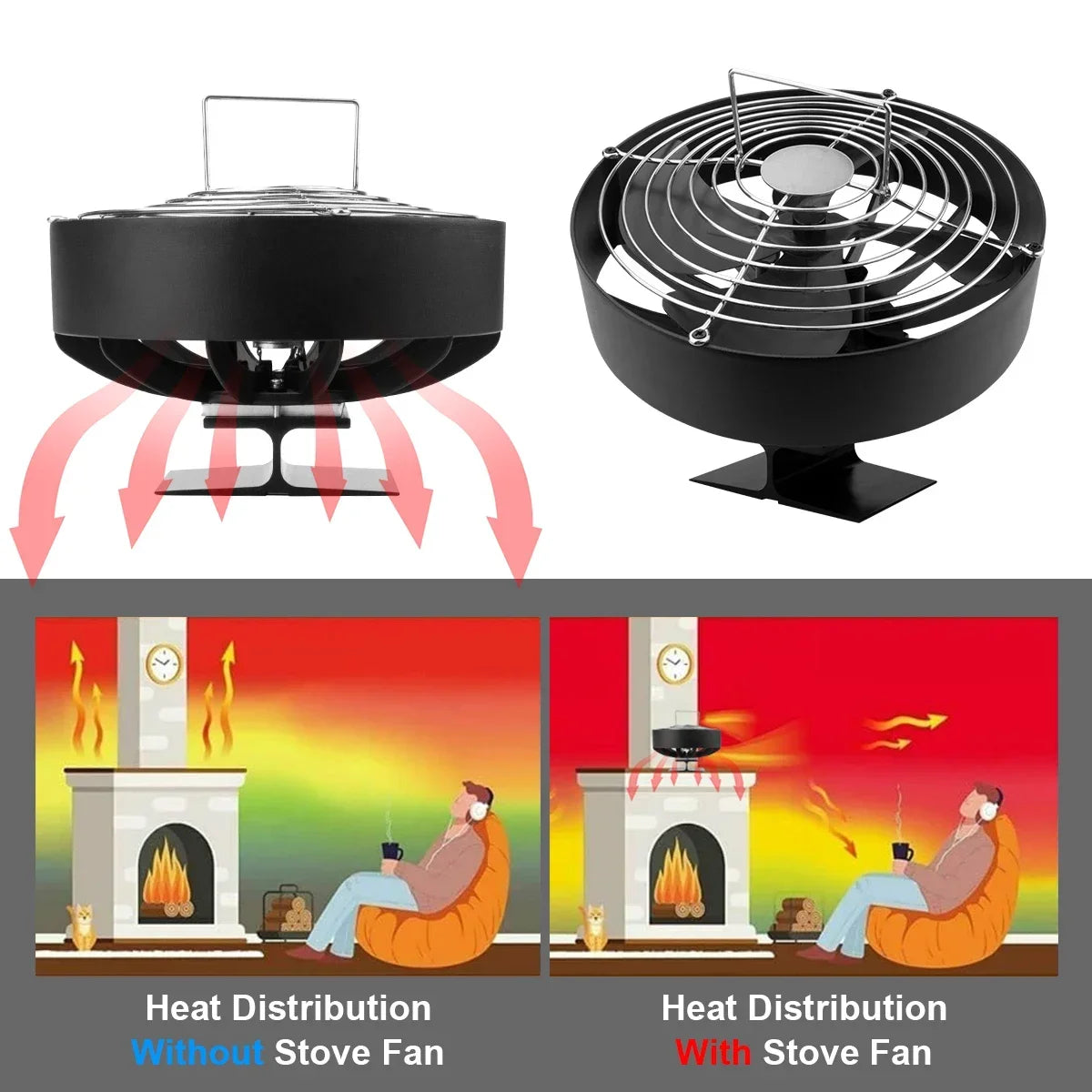 4 Blades Stove Fan Heat Powered Fireplace Fan Log Wood Burner Eco-fan Quiet Fireplace Fan Home Winter Warm Heat Distribution무동력팬