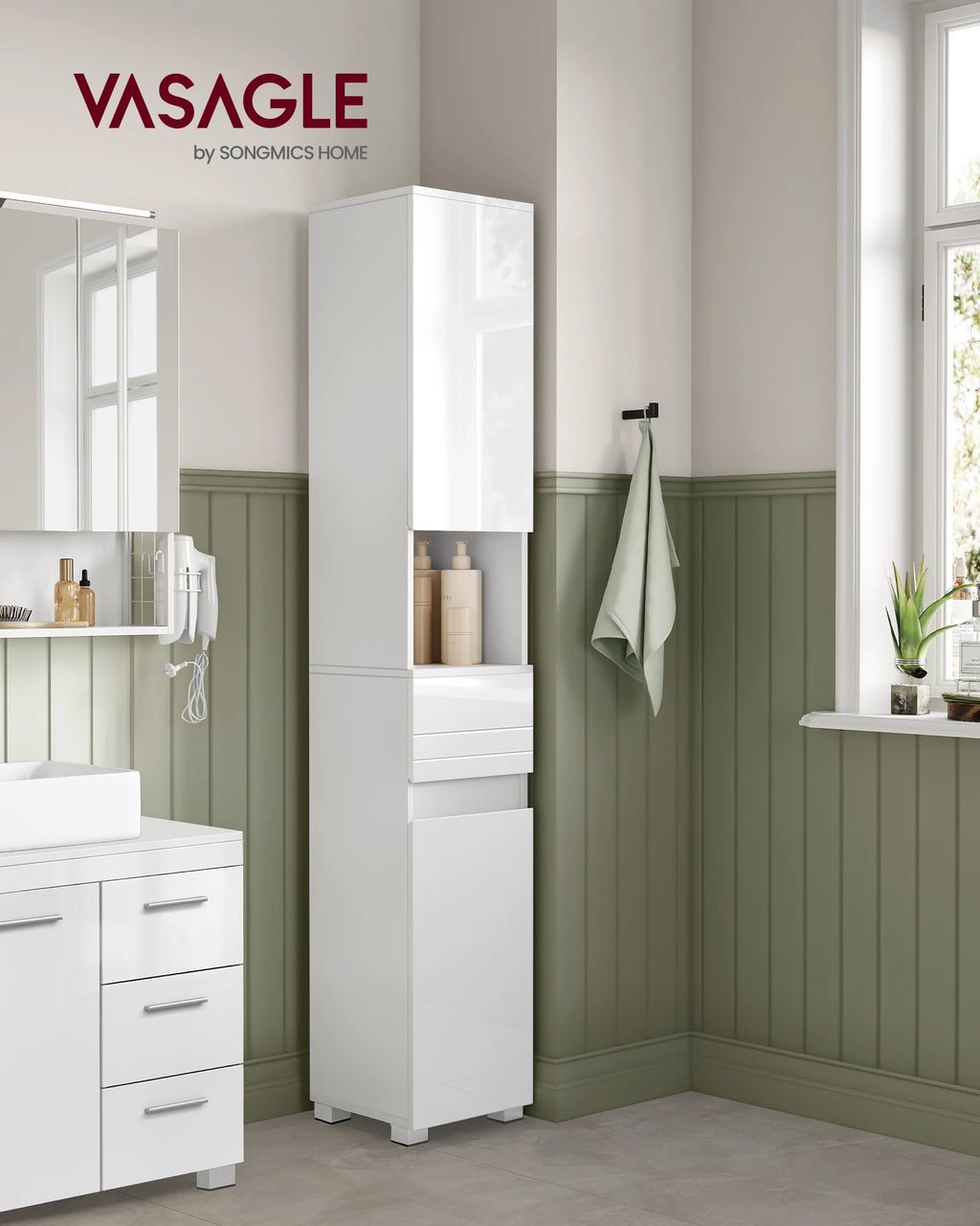 VASAGLE bathroom chest of drawers bathroom cabinet with a drawer, adjustable shelves