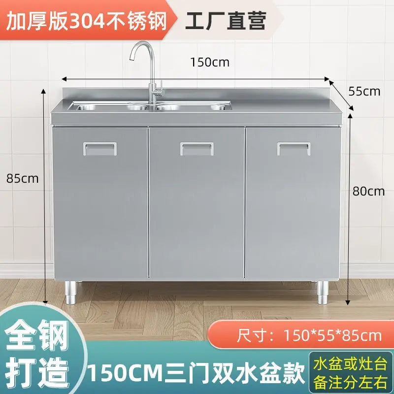 304 Stainless Steel Sideboard Kitchen Multi-door Cabinet Cupboard Dining Room Locke Kitchen Storage Adjustable Shelf Cabinet