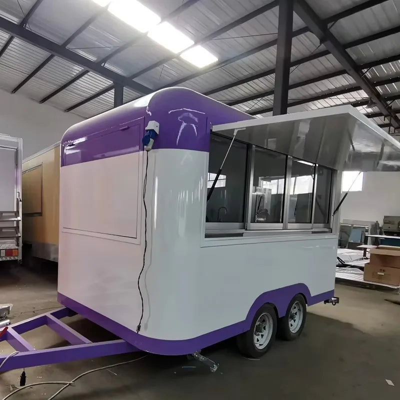 Mobile Food Truck Fast Food Kiosk Shipping Container Trailer with Full Kitchen Equipment Installation for Catering Business