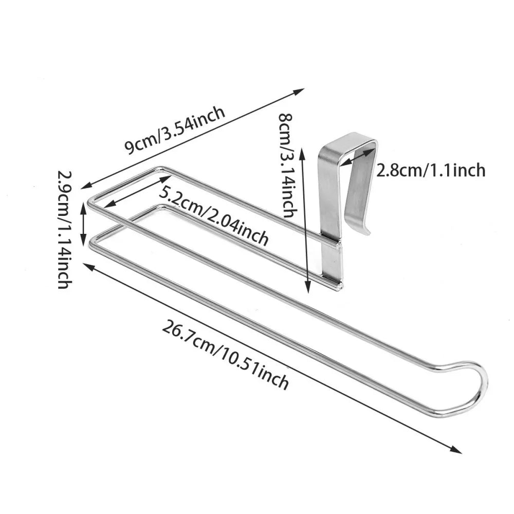 1 Piece Stainless Steel Kitchen Paper Towel Rack Card Holder Plastic Wrap Storage Cabinet Hanger No Punch Required Hanging Kitch
