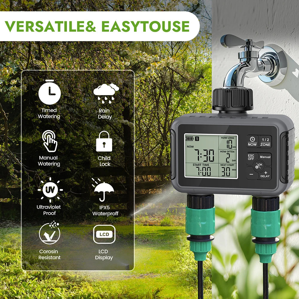 1/2/3-Outlets Smart Irrigation Watering System Automatic Water Timer Sprinkle Faucet Hose Programmer Timer for Garden Outdoor