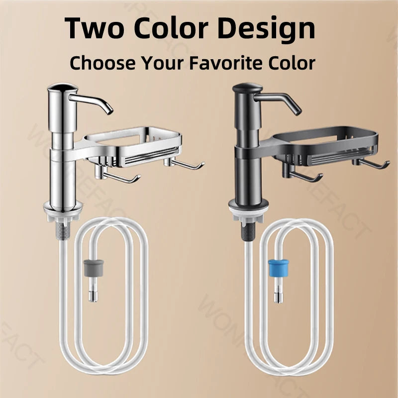 Kitchen Sink Soap Dispenser Sink Soap Dispenser With Tray Hook Extension Tube Detergent Countertop Dishwashing Liquid Soap Dispe