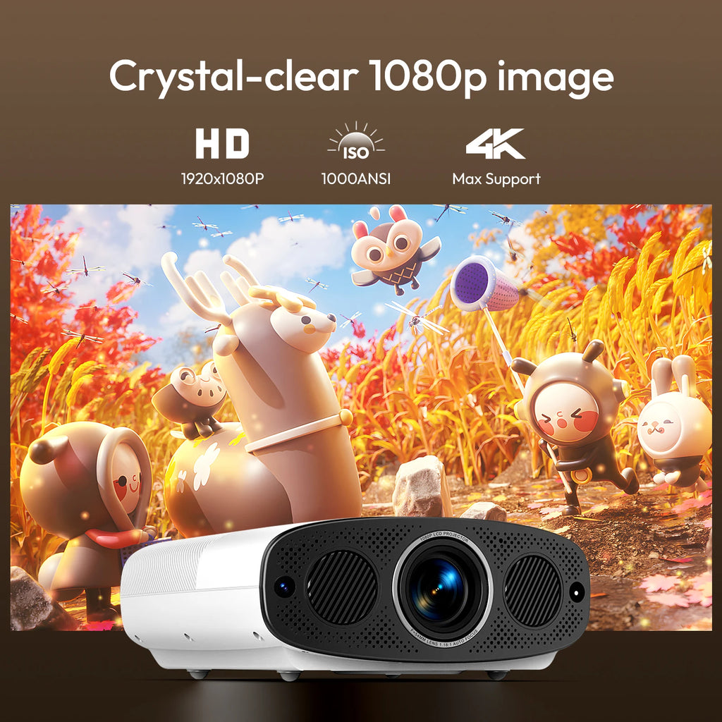 VEVSHAO A22 Full HD 1080P Projector 4K 1000ANSI Android WiFi Auto Focus 10W*2 Home Theater Projector for Office Meeting Video