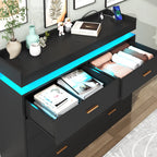8 Drawer Dresser with LED Light, Modern Chest of Drawers for Closet, 47" Wide Drawer Organizer Cabinet for Bedroom, Living Room