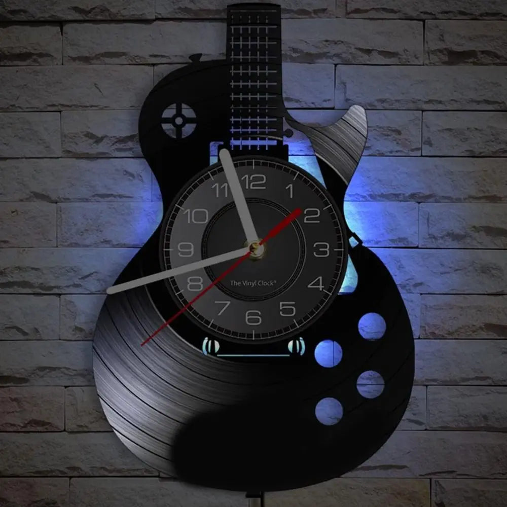 LED Wall Clock 7 Colors Musical Instrument Night Light Wall Clock Wall Decor With Light Acoustic Guitar Wall Clock Gift for Men