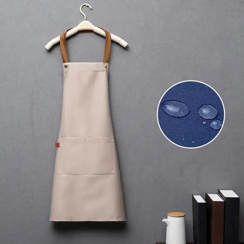 Customized Embroidery Print Logo Signature Waterproof Kitchen Home Chef Baking Clothes With Pockets Adult Bib Waist Bag Aprons