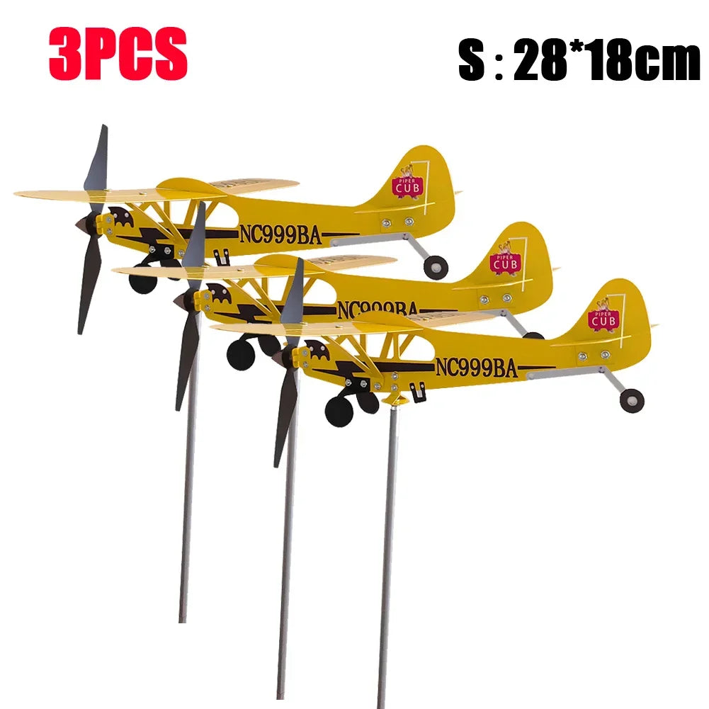Airplane Weather Vane Piper J3 Cub Wind Spinner For Garden Durable Metal Windmill Aircraft Weather Vane Outdoor Garden Decor