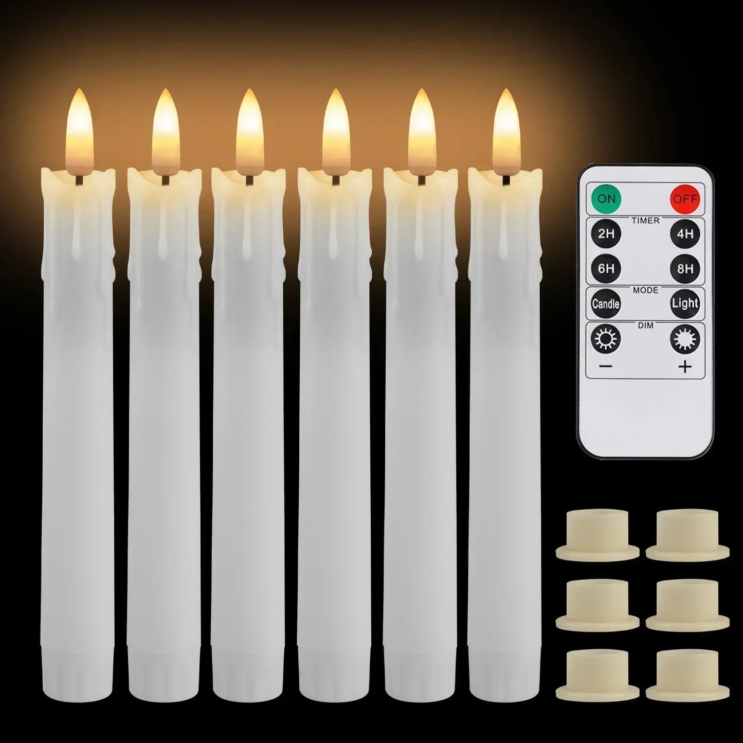 Flameless LED Taper Candles 6 Pack Battery Operated with 10-Key Remote 3D Wick Light for Christmas Wedding Home Decor