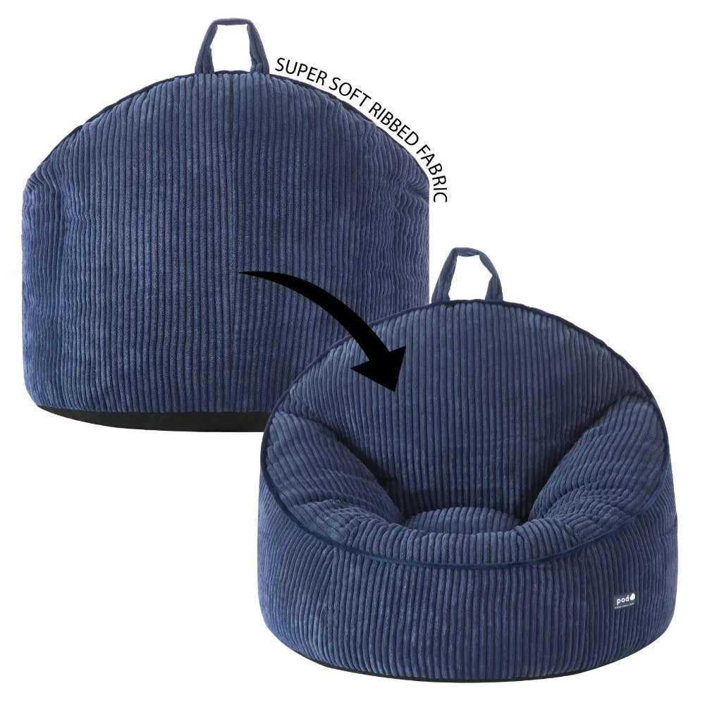 Compressed Foam Bean Bag Chair for Kids, Navy Blue
