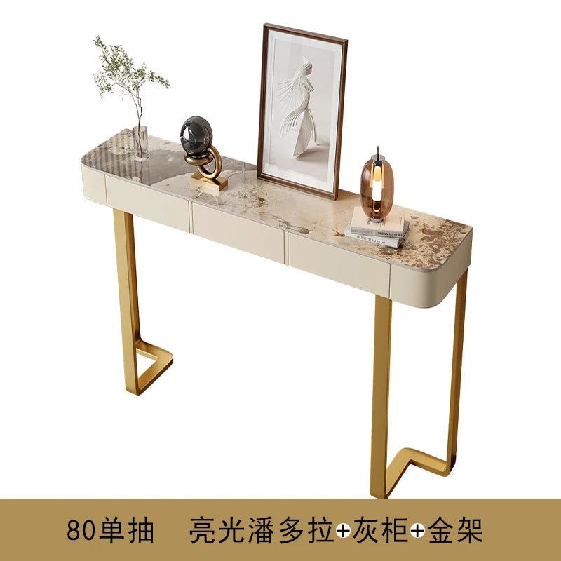 Luxury Glossy Console Table For Hallway Living Room Slate Porch Side Table High-quality Drawer Cabinet Home Furniture 80/100/120