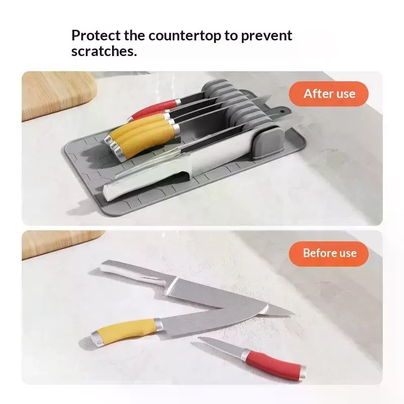 Silicone Knives Organizer Kitchen Knife Holder Detachable Cutlery Anti Slip Pad 10 Slots Knives Holder Home Kitchen Accessories