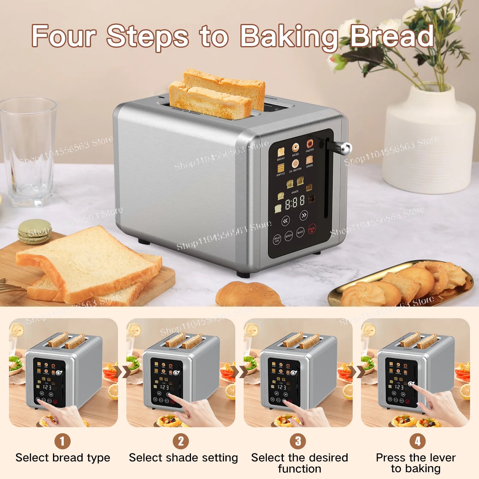 6-In-1 Smart Touch Screen, Breakfast Maker, Multifunction, Sandwich Maker, Toast, Waffles