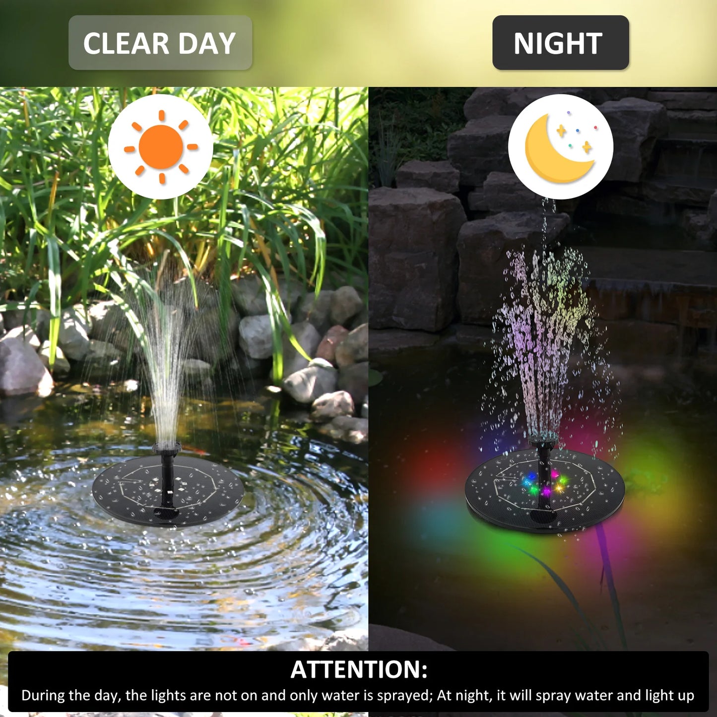 Solar Floating Water Fountain Bird Bath with LED Light Pond Decoration Solar Powered Fountain Kit For Garden And Patio
